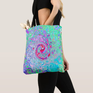 Groovy Abstract Retro Rosa und Grüner Wirbel Tasche