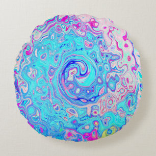 Groovy Abstract Retro Rotkehlchenei Blau Wirbel Rundes Kissen