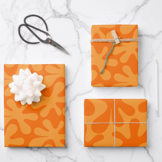 Groovy Abstrakt Amoeba Dance Orange Pattern Geschenkpapier Set (Vorderseite)