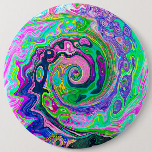 Groovy Abstrakt Aqua und Navy Lava Swirl Button