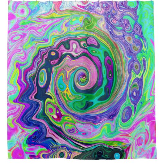 Groovy Abstrakt Aqua und Navy Lava Swirl Duschvorhang (Vorderseite)