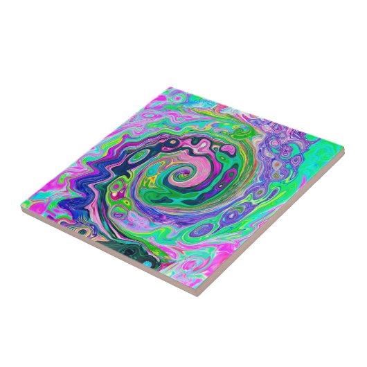 Groovy Abstrakt Aqua und Navy Lava Swirl Fliese (Seite)