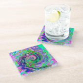 Groovy Abstrakt Aqua und Navy Lava Swirl Glasuntersetzer (Schrägansicht)