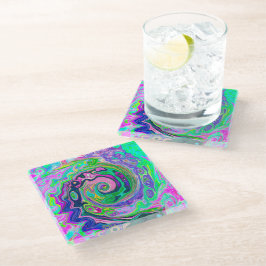 Groovy Abstrakt Aqua und Navy Lava Swirl Glasuntersetzer