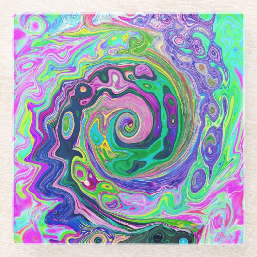 Groovy Abstrakt Aqua und Navy Lava Swirl Glasuntersetzer (Vorderseite)