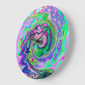 Groovy Abstrakt Aqua und Navy Lava Swirl Große Wanduhr (Winkel)