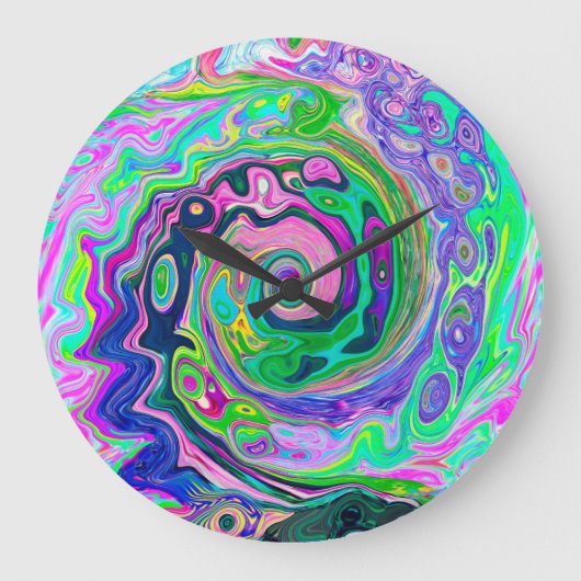 Groovy Abstrakt Aqua und Navy Lava Swirl Große Wanduhr (Vorderseite)