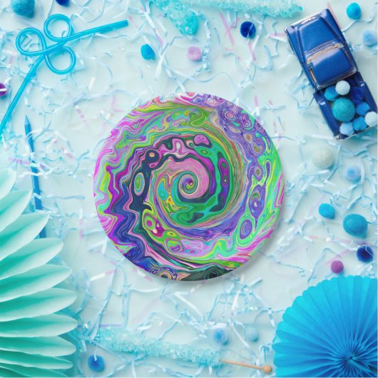 Groovy Abstrakt Aqua und Navy Lava Swirl Pappteller (Party)