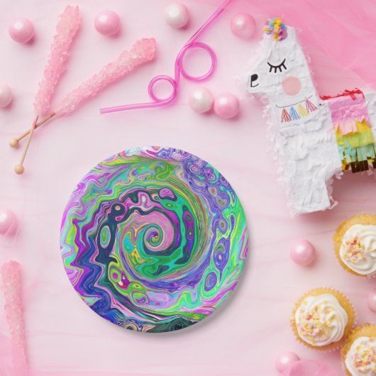 Groovy Abstrakt Aqua und Navy Lava Swirl Pappteller (Party)