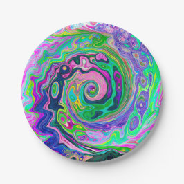 Groovy Abstrakt Aqua und Navy Lava Swirl Pappteller
