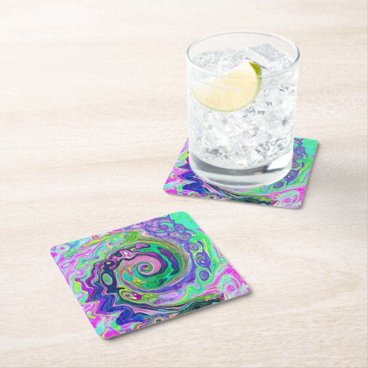 Groovy Abstrakt Aqua und Navy Lava Swirl Rechteckiger Pappuntersetzer (Vor Ort)