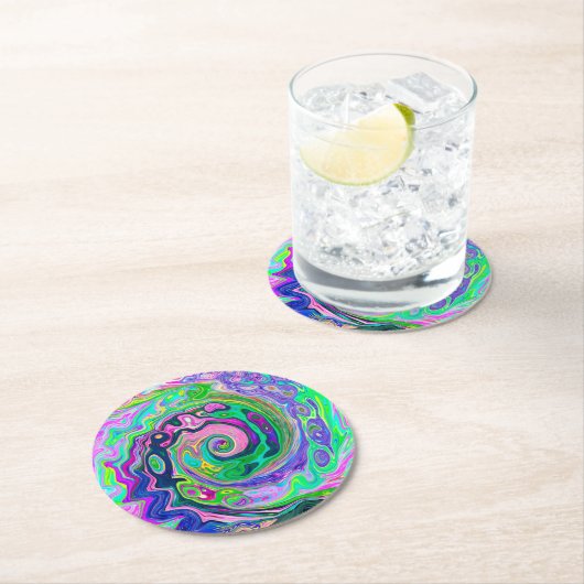 Groovy Abstrakt Aqua und Navy Lava Swirl Runder Pappuntersetzer (Vor Ort)