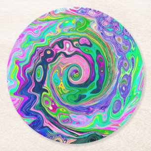Groovy Abstrakt Aqua und Navy Lava Swirl Runder Pappuntersetzer