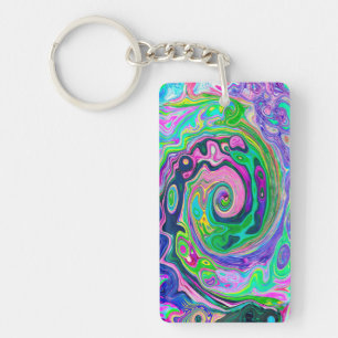 Groovy Abstrakt Aqua und Navy Lava Swirl Schlüsselanhänger