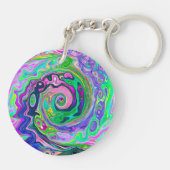 Groovy Abstrakt Aqua und Navy Lava Swirl Schlüsselanhänger (Rückseite)