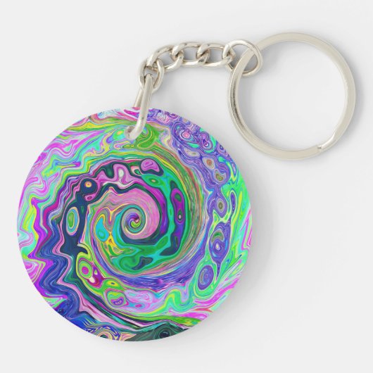 Groovy Abstrakt Aqua und Navy Lava Swirl Schlüsselanhänger (Rückseite)