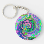 Groovy Abstrakt Aqua und Navy Lava Swirl Schlüsselanhänger (Vorderseite)