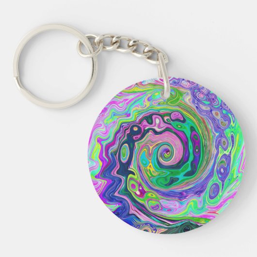 Groovy Abstrakt Aqua und Navy Lava Swirl Schlüsselanhänger (Vorderseite)