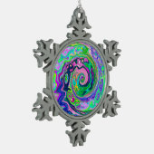Groovy Abstrakt Aqua und Navy Lava Swirl Schneeflocken Zinn-Ornament (Links)
