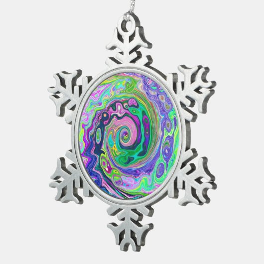 Groovy Abstrakt Aqua und Navy Lava Swirl Schneeflocken Zinn-Ornament (Rechts)