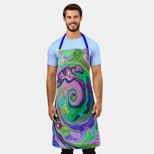 Groovy Abstrakt Aqua und Navy Lava Swirl Schürze (Getragen)