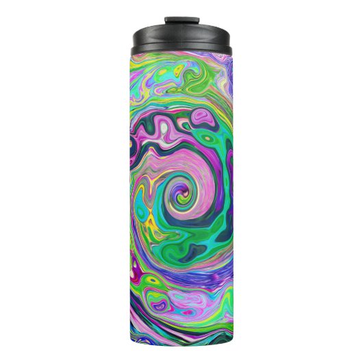 Groovy Abstrakt Aqua und Navy Lava Swirl Thermosbecher (Vorderseite)