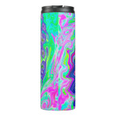 Groovy Abstrakt Aqua und Navy Lava Swirl Thermosbecher (Rückseite)