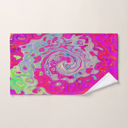 Groovy Abstrakt Aquamarin Blue and Red Swirl Badhandtuch Set (Handtuch)