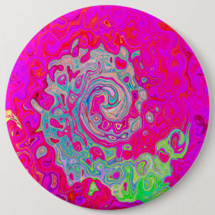 Groovy Abstrakt Aquamarin Blue and Red Swirl Button