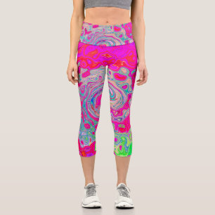 Groovy Abstrakt Aquamarin Blue and Red Swirl Capri Leggings