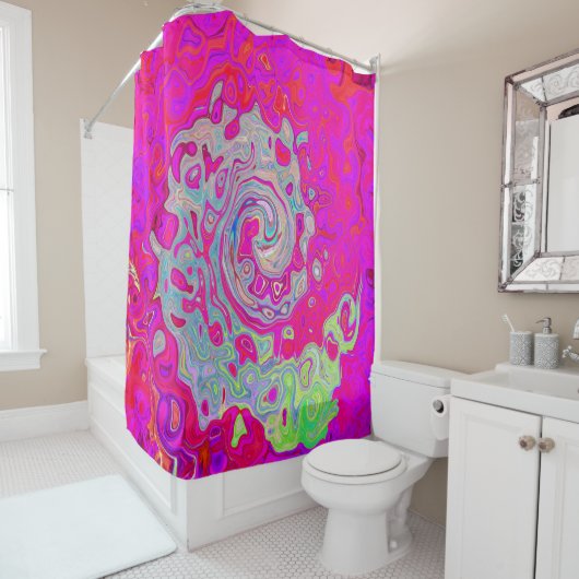 Groovy Abstrakt Aquamarin Blue and Red Swirl Duschvorhang (Beispiel)