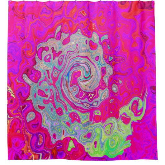 Groovy Abstrakt Aquamarin Blue and Red Swirl Duschvorhang (Vorderseite)