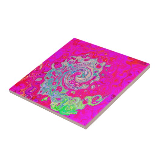 Groovy Abstrakt Aquamarin Blue and Red Swirl Fliese (Seite)