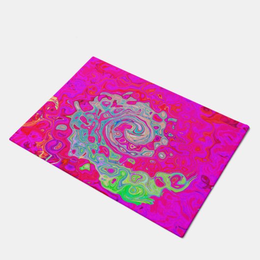 Groovy Abstrakt Aquamarin Blue and Red Swirl Fußmatte (Schrägansicht)