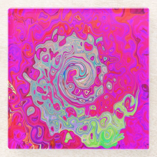 Groovy Abstrakt Aquamarin Blue and Red Swirl Glasuntersetzer (Vorderseite)