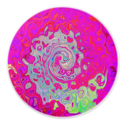 Groovy Abstrakt Aquamarin Blue and Red Swirl Keramikknauf (Vorderseite)