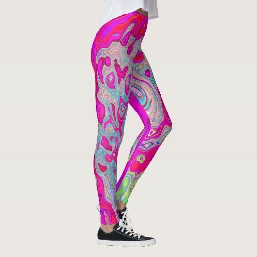 Groovy Abstrakt Aquamarin Blue and Red Swirl Leggings (Rechts)