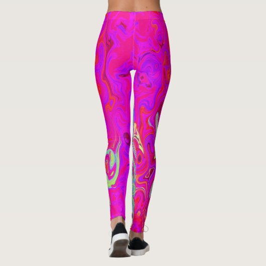 Groovy Abstrakt Aquamarin Blue and Red Swirl Leggings (Rückseite)