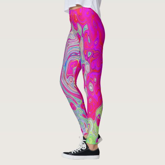 Groovy Abstrakt Aquamarin Blue and Red Swirl Leggings (Links)