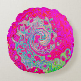 Groovy Abstrakt Aquamarin Blue and Red Swirl Rundes Kissen