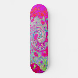 Groovy Abstrakt Aquamarin Blue and Red Swirl Skateboard