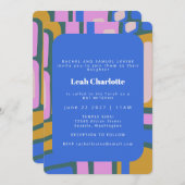 Groovy Abstrakt Blau und Rosa Bat Mitzvah Einladung (Vorne/Hinten)