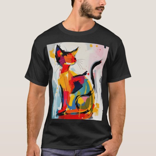 Groovy Abstrakt Cat im Stil der 70er Jahre T-Shirt (Vorderseite)