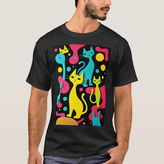 Groovy Abstrakt Cats im Stil der 70er Jahre T-Shirt (Vorderseite)