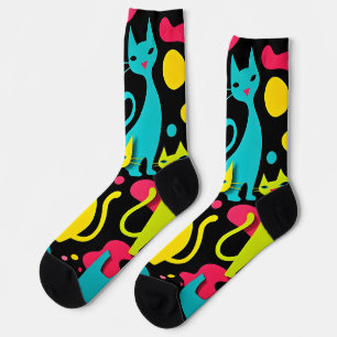 Groovy Abstrakt Cats im Vintagen Stil der 1970er J Socken