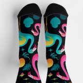 Groovy Abstrakt Flamingos im Stil der 70er Jahre Socken (Oben)
