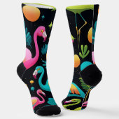 Groovy Abstrakt Flamingos im Stil der 70er Jahre Socken (Gewinkelt)
