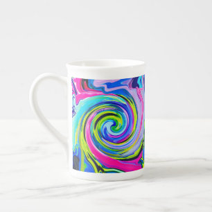 Groovy Abstrakt Gelb und Navy Blue Swirl Porzellantasse