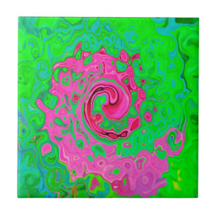 Groovy Abstrakt Green und Red Lava Liquid Swirl Fliese