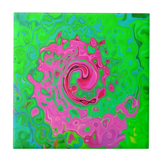 Groovy Abstrakt Green und Red Lava Liquid Swirl Fliese (Vorderseite)